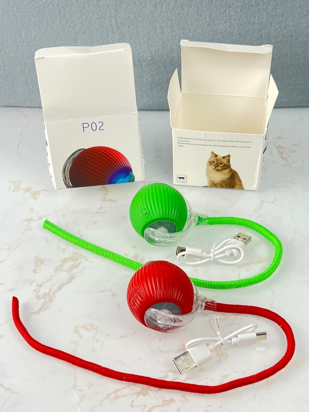 NEW Green & Red Cat Ball Electronic Light-Up Toys for Enrichment & Play